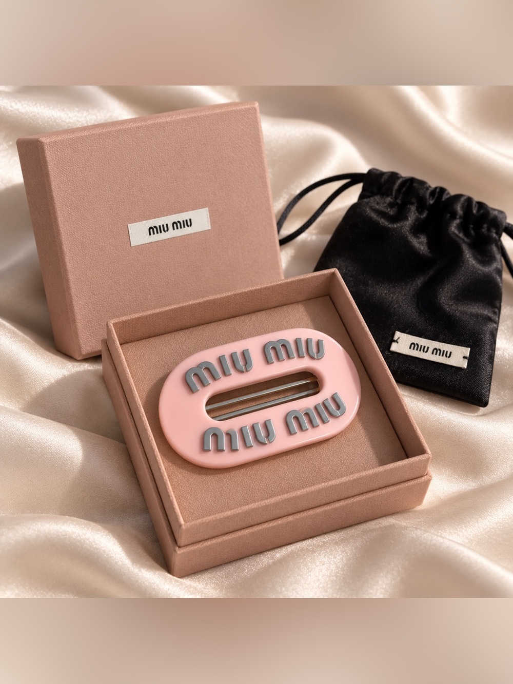 Miu Miu Pink Enamel Logo Hair Clip full inclusion